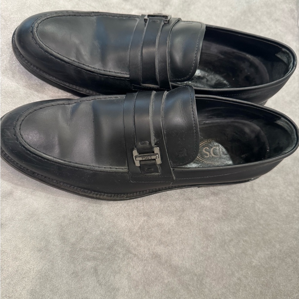 Tod's Black Leather Slip-On Loafers